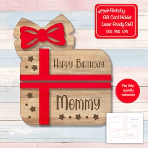 Laser cut Datei für Geschenkkarten Box für Geschenkkartenbox mit Glowforage oder Glowforage Happy Birthday Mommy