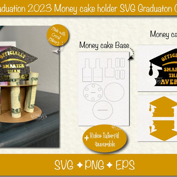 Graduation Money Cake 2023 SVG Bundle Cardstock Money Cakes, Money Holder SVG Cash Holder DIY Gift Graduate Hat 2023 Cricut