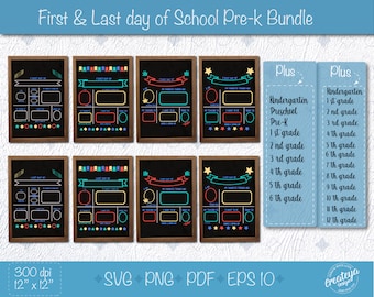 First day of School SVG Bundle, Last day of Kindergarten, Preschool Milestone sign svg, Back to school