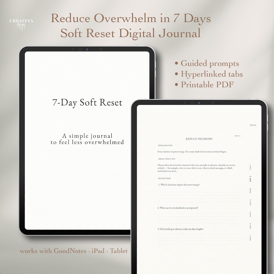 7 Day Soft Reset Journal & Overwhelm Workbook | Guided Self Reflection ...