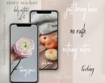 Calm Story Text Stickers PNG  Aesthetic Instagram Story Quotes  Minimal Canva Stickers  Neutral Social Media Pack