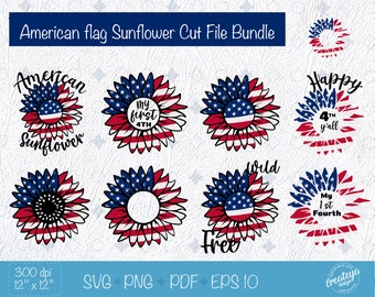 Sunflower American flag bundle, Patriotic sunflower svg, 1st 4th of july svg, Patriotic files