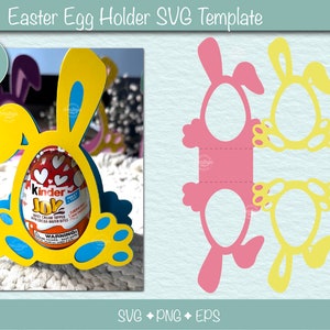Soporte para huevos de Pascua SVG, soporte para huevos de chocolate, conejito de Pascua SVG, obsequio de fiesta para niños, regalo de manualidades de papel
