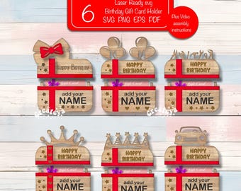 Gift card holder svg laser cut file Bundle Gift card box svg personalized Glowforage file Happy Birthday card holder Bundle Laser