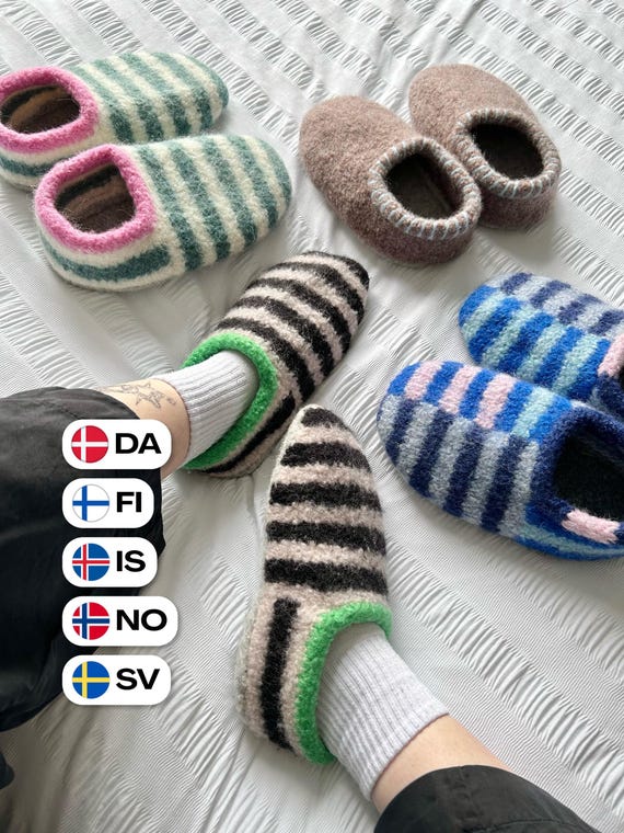 Sailor Slippers (Danish, Finnish, Icelandic, Norwegian, Swedish) Knitting Pattern PDF