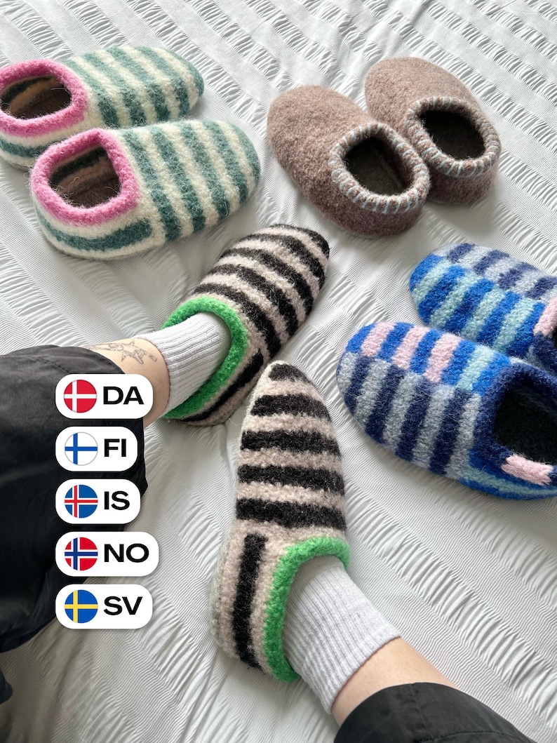 Patrón de punto en PDF para zapatillas de marinero (danés, finlandés, islandés, noruego, sueco) imagen 1