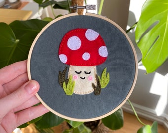 Autumnal Cottagecore Mushroom Toadstool Felt Embroidery Hoop