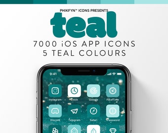 7000 Teal iOS iPhone Minimalist App Icons pack | Teal | Blue | Green | Turquoise | Aquamarine | Aesthetic Icon