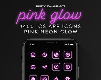 1400 Pink Neon Glow iOS iPhone App Icon Pack | Premium Neon Glow Aesthetic App Icons by Phikfyn