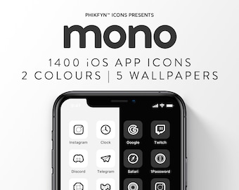 1400 Black And White iOS iPhone Minimalist App Icons pack |  Mono | Custom Aesthetic Covers