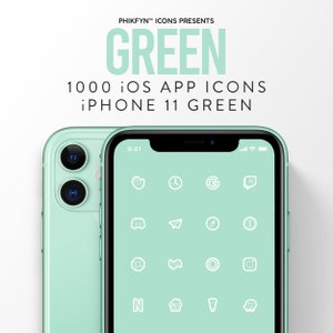 1000 Light Green iOS iPhone 11 Aesthetic Minimalist App Icons pack | Green | Mint | White