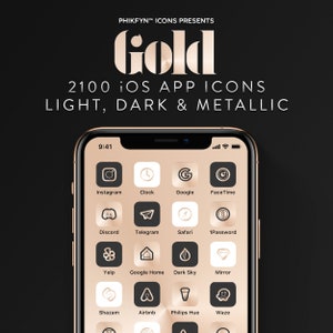2100 Gold App Icon Pack For iPhone iOS, Premium Gold, Black and White Minimalist Aesthetic Theme