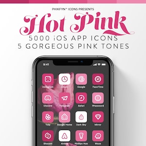 5000 Hot Pink iOS iPhone Minimalist App Icons pack | Magenta | Blush | Fuscia | Flamingo | Valentines Love Aesthetic Icons