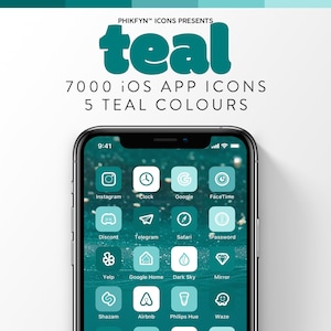 7000 Teal iOS iPhone Minimalist App Icons pack | Teal | Blue | Green | Turquoise | Aquamarine | Aesthetic Icon