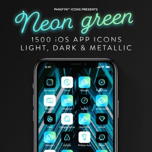 1500 Blue Green Neon Theme iOS iPhone App Icon Pack | 80s Aesthetic Icon Covers