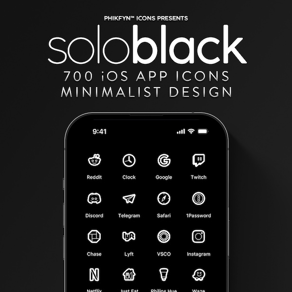 700 Black App Icons Pack For iPhone iOS, Minimalist iOS Icons, Premium Black Aesthetic Theme