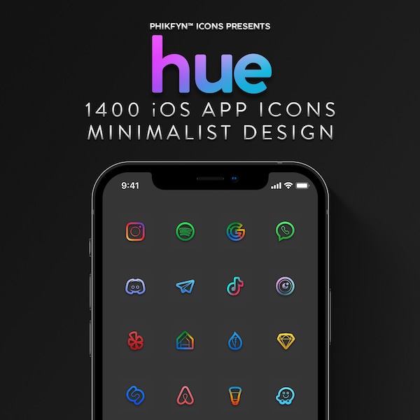 1400 Colourful iOS iPhone Social Media App Icons Covers Pack  | Minimalist Black Aesthetic Home Screen and Social Media Icons