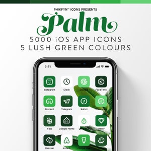 5000 Palm Green iOS iPhone Minimalist App Icons pack | White | Emerald | Green | Natural | Forest | Palm Aesthetic App Covers