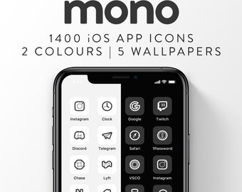 1400 Black And White Minimalist iOS iPhone App | Social Media | Icons pack