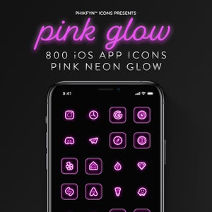 800 Blue Neon Glow Ios 14 Iphone App Icon Pack Premium Neon Etsy