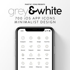 700 Grey and White App Icons Pack For iPhone iOS, Minimalist iOS Icons, Premium Soft White Aesthetic Theme