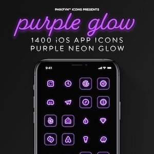 1400 Purple Neon Glow iOS iPhone App Icon Pack | Premium Neon Glow Aesthetic App Icon Covers
