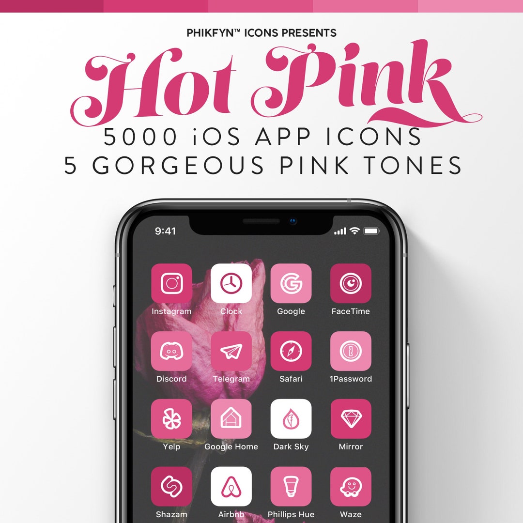 5000 Hot Pink iOS iPhone Minimalist App Icons pack Magenta Blush  Fuscia Flamingo Valentines Love Aesthetic Icons México