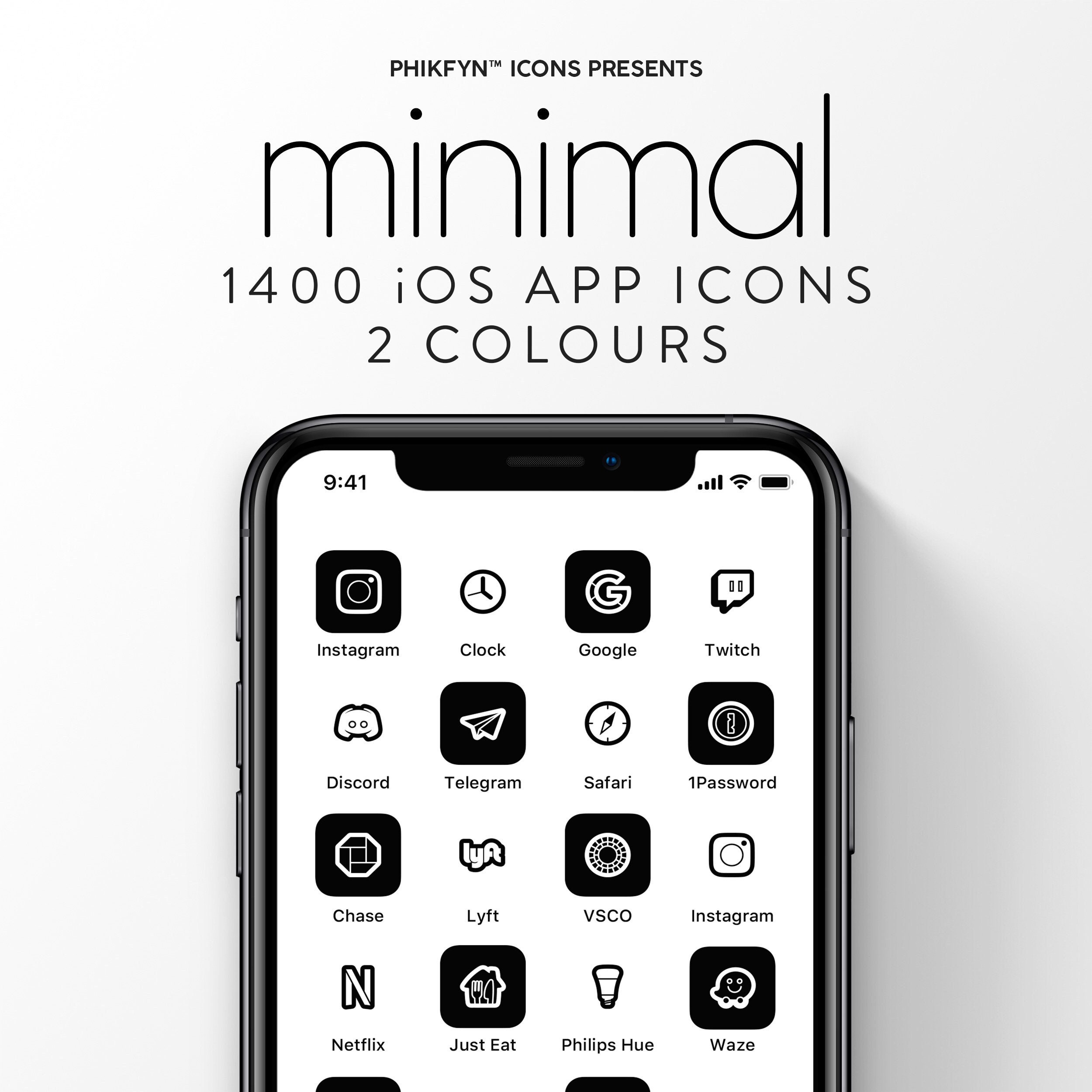 1400 Black and White Minimalist Ios iPhone App | Social Media | Icons Pack  - Etsy, image size:2500x2500