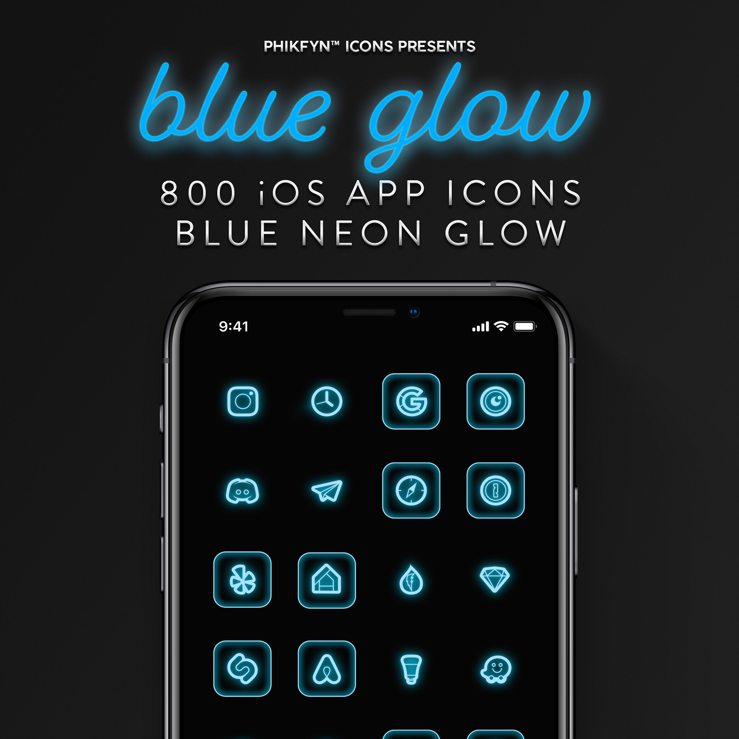 800 Blue Neon Glow Ios 14 Iphone App Icon Pack Premium Neon Etsy
