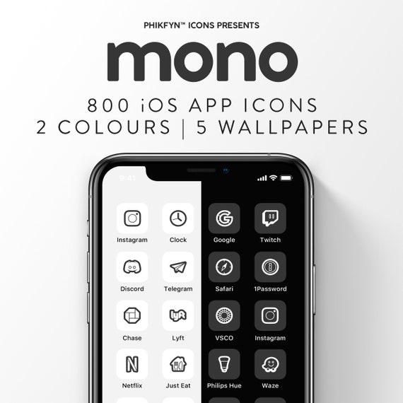 800 Black And White Ios 14 Iphone Minimalist App Icons Pack Etsy