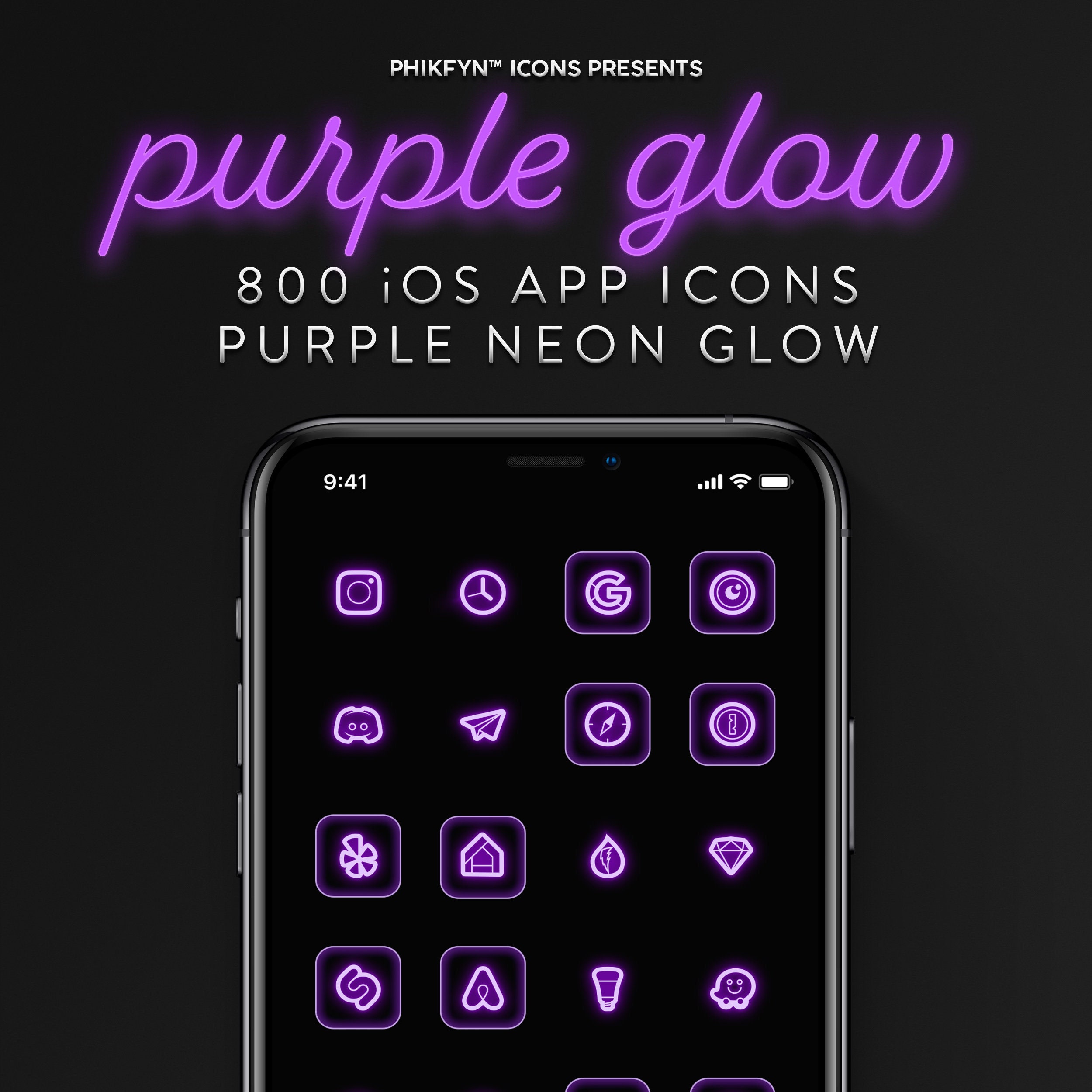 800 Purple Neon Glow Ios 14 Iphone App Icon Pack Premium Etsy - roblox icon aesthetic purple neon