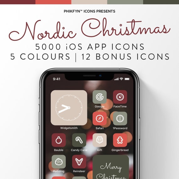 Scandi Christmas Icons on Red Scandi Christmas Icons on Red