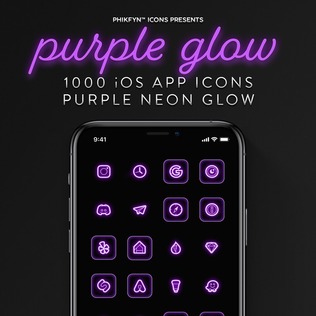 1000 Purple Neon Glow Ios Iphone App Icon Pack Premium Neon - Etsy India