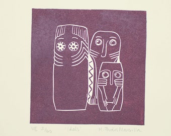 Idols Prehistory Print | Original print | Linocut print | Portrait  |Gift | Gift for her |Gift for him |House warming gift