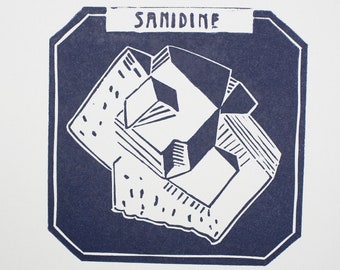 Sanidine Mineral Print| Original print | Linocut print | Science Art  |Gift | Gift for her |Gift for him |House warming gift |