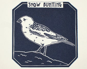 Snow Bunting Print| Original print | Linocut print | Bird Art  |Gift | Gift for her |Gift for him |House warming gift |