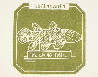 Fish Print| Coelacanth | Original print | Linocut print | Bird Art  |Gift | Gift for her |Gift for him |House warming gift |