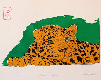 Leopard lino print | Original print | Linocut print Animal print  | Gift | Gift for her | Gift for him | House warming gift