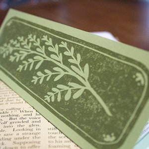 Personalised handprinted Bookmark: Library card Fern leaf image 1