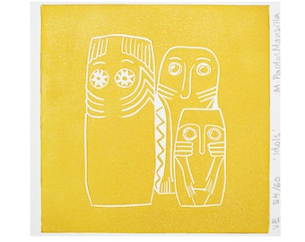 Idols Prehistory Print | Original print | Linocut print | Portrait  |Gift | Gift for her |Gift for him |House warming gift