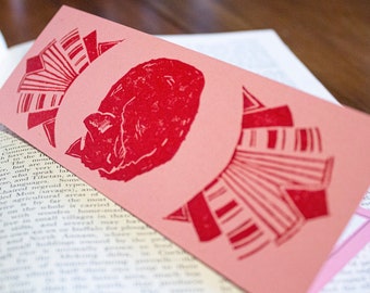 Personalised handprinted Bookmark: Library card Art deco cat