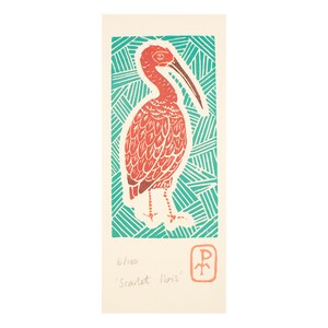 Scarlet Ibis Bird Print Original print Linocut print Animal print Gift Gift for her Gift for him House warming gift image 4