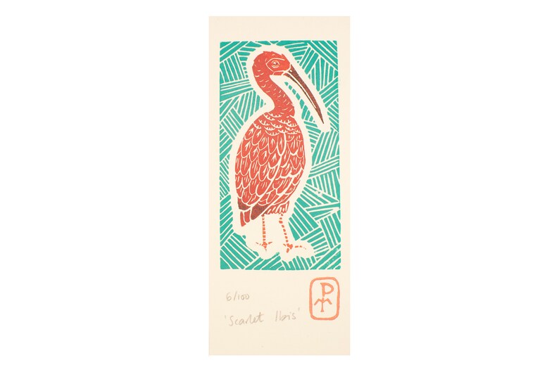 Scarlet Ibis Bird Print Original print Linocut print Animal print Gift Gift for her Gift for him House warming gift image 4