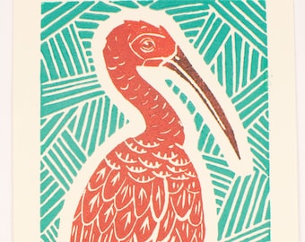 Scarlet Ibis Bird Print  | Original print | Linocut print | Animal print  | Gift | Gift for her | Gift for him | House warming gift