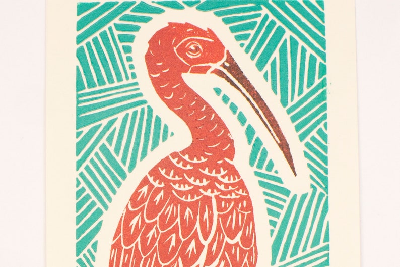 Scarlet Ibis Bird Print Original print Linocut print Animal print Gift Gift for her Gift for him House warming gift image 1