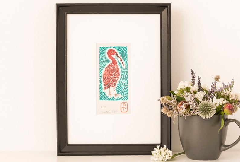 Scarlet Ibis Bird Print Original print Linocut print Animal print Gift Gift for her Gift for him House warming gift image 3