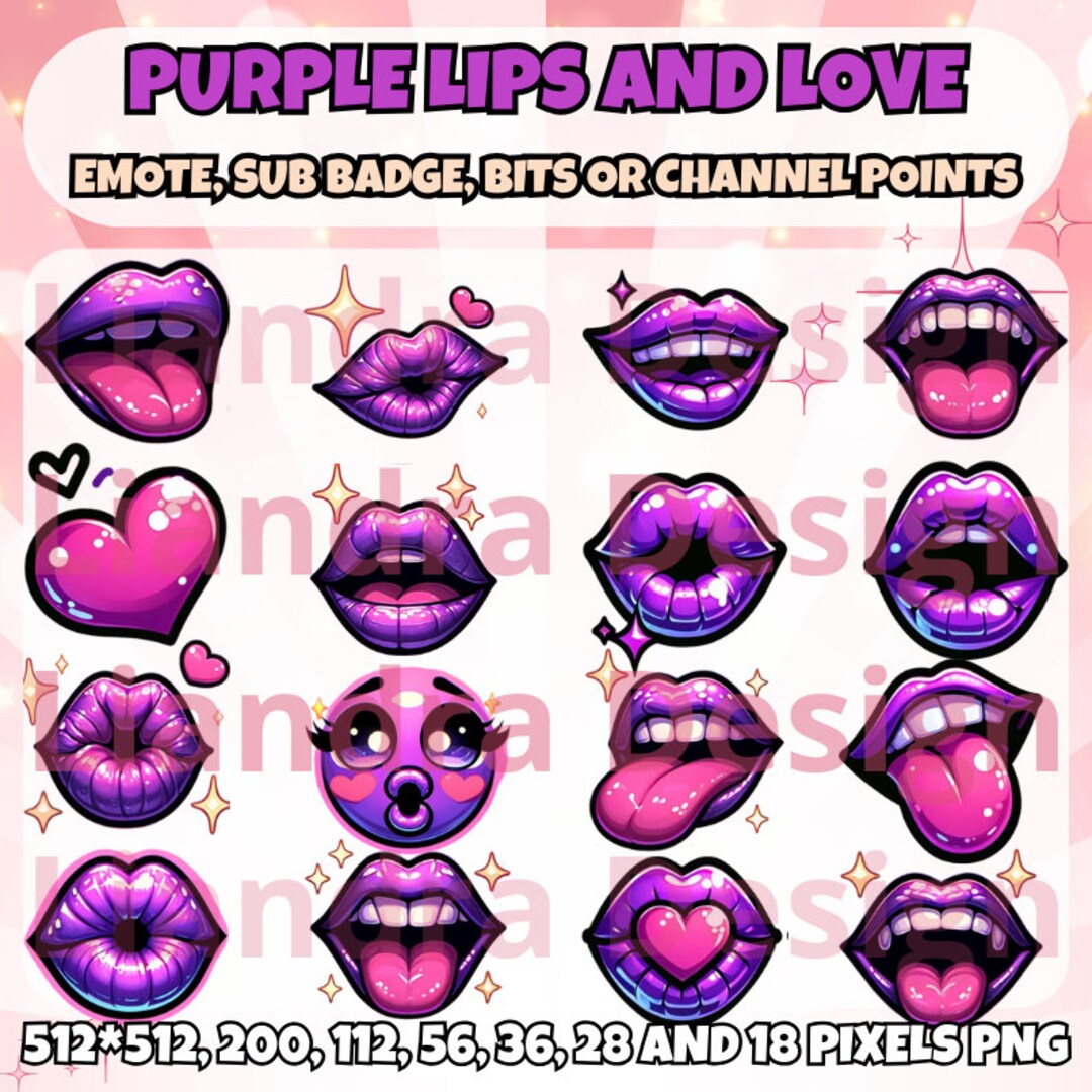 Purple Lips Twitch Sub Badges & Emotes Kawaii Twitch Discord Youtube