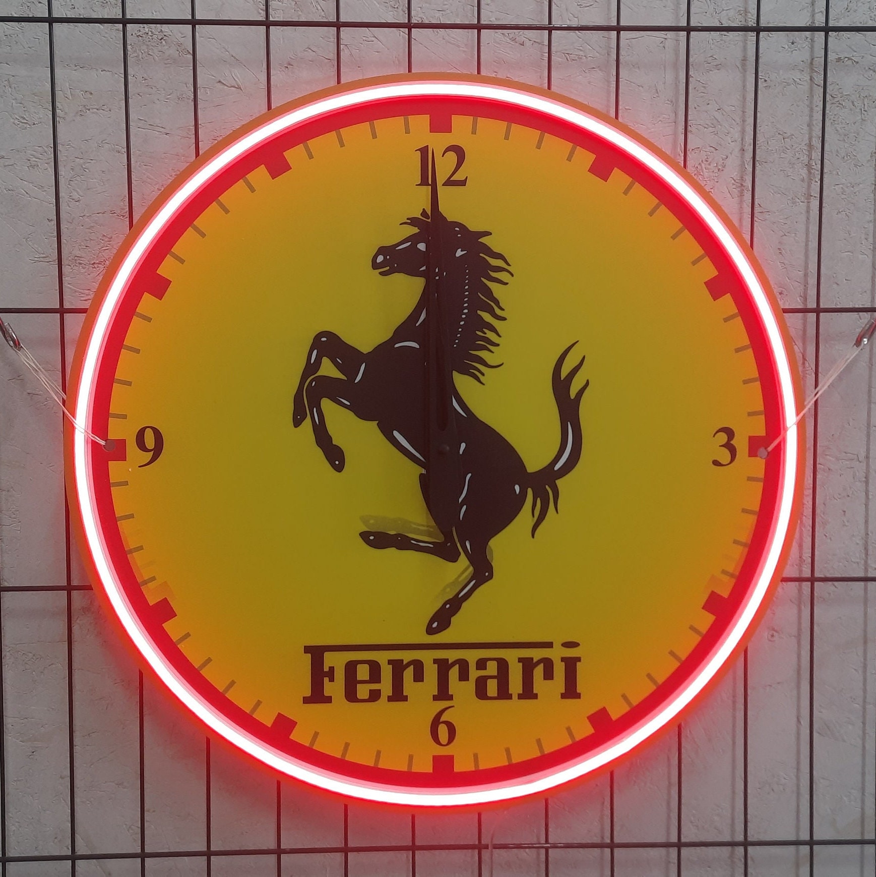 Ferrari Neon Clock, Ferrari Wall Clock, Ferrari Logo Led, Garage Wall