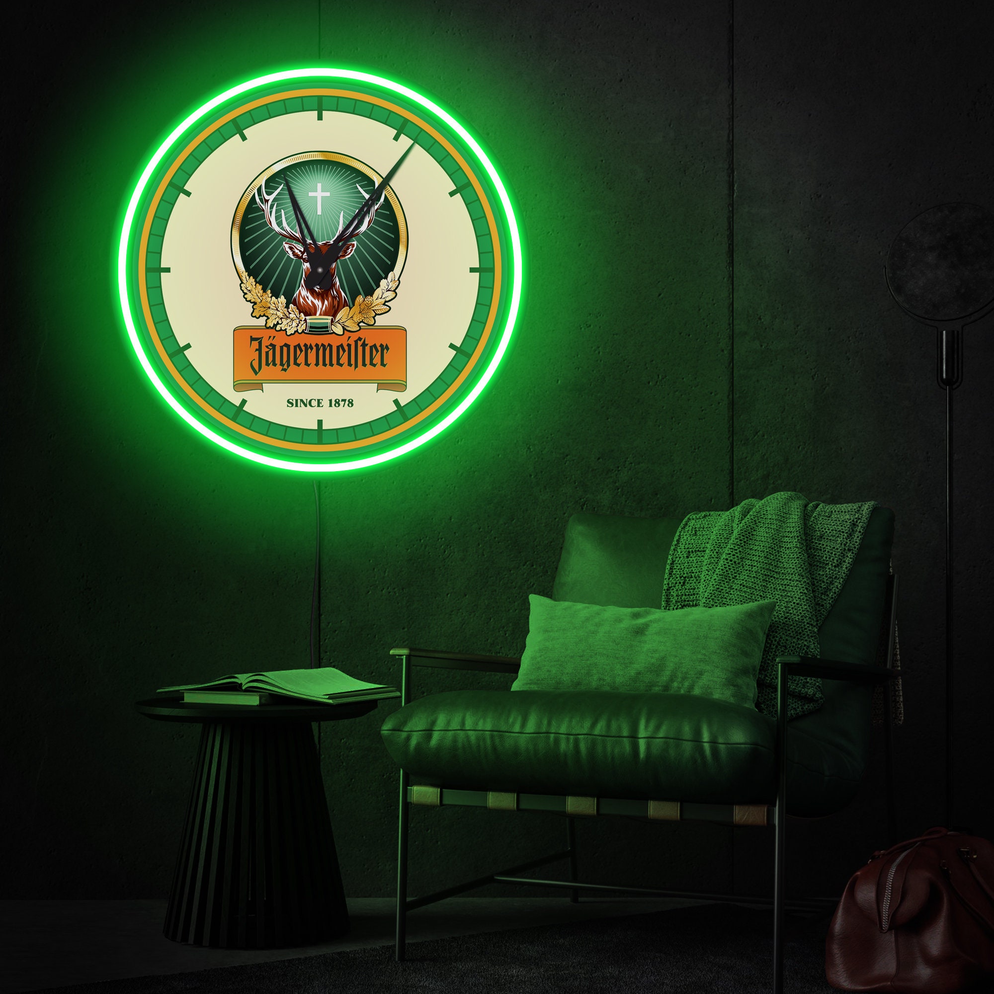 Jagermeister Neon Clock, Jagermeister Logo Light, Jagermeister Led