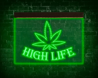 Custom High Life Home Bar LED Neon Sign Light Up Drink Pub weed cannabis stoner Custom High Life Home Bar LED Neon Sign Light Up Drink Pub weed cannabis stoner